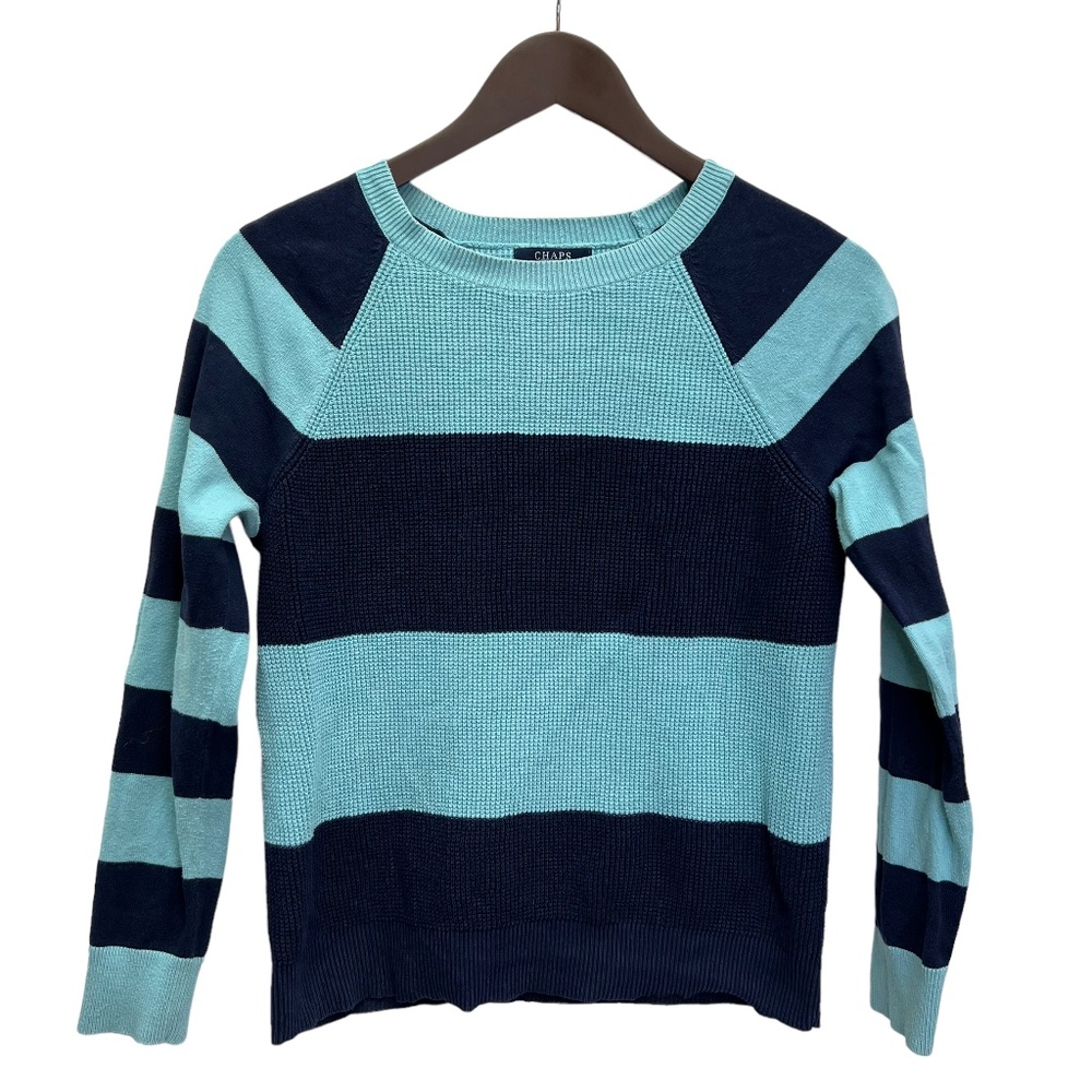 CHAPS Cotton Blue Striped Crew Neck Sweater Size S